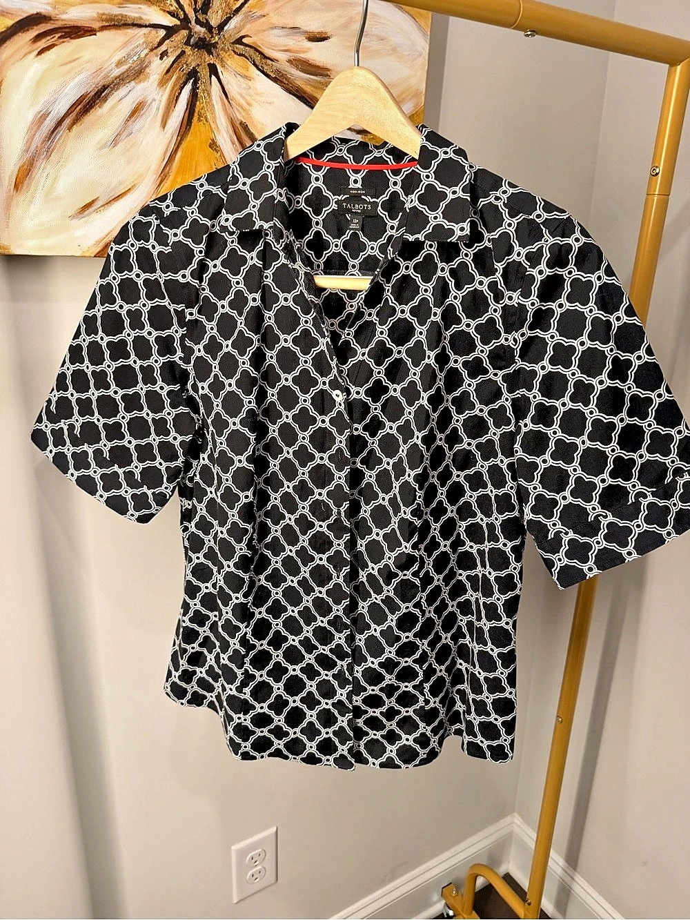 Talbots Geometric Button Down in Black & White Size 12P